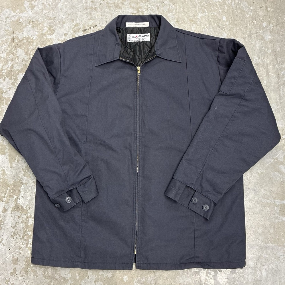 Aramark Quilited Linted Work Jacket Mens 1XL Long Navy Full Zip Uniform Coat